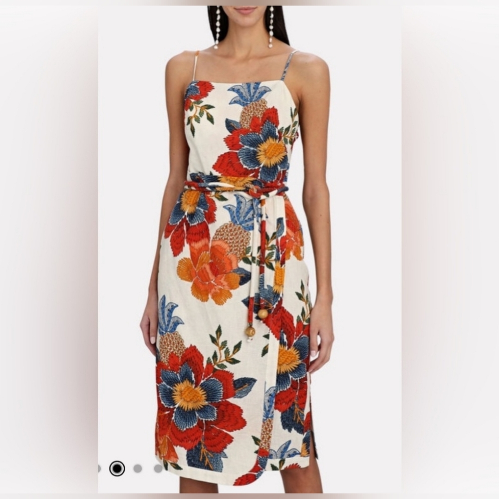FARM Rio multicolor pineapple flower linen-blend dress size S NEW